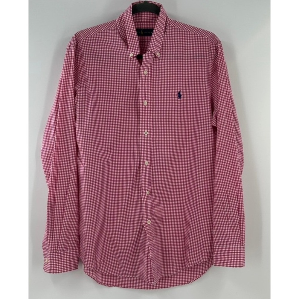 Ralph Lauren Mens Gingham Button Down Shirt Pink White Long Sleeve Small RN41381
